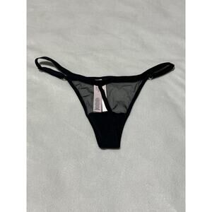 Victoria’s Secret Black Mesh V-String Panty – Gold Hardware Size XL NWT